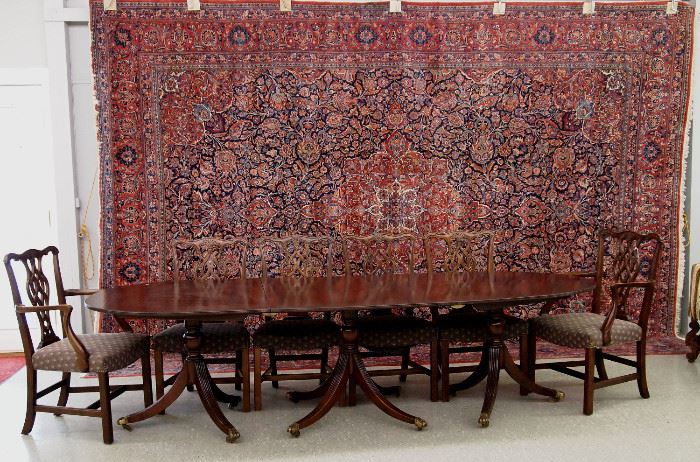 Rug, Mahogany table and chairs