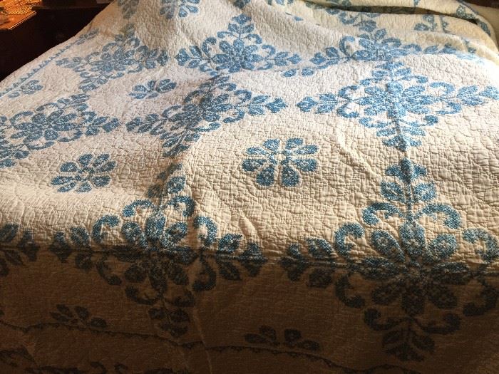 Vintage  Handembroidered, Handquilted Wholecloth Quilt 