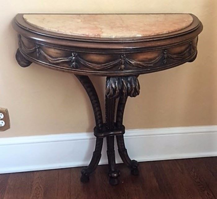 Pair Carved Mahogany Marble Top  