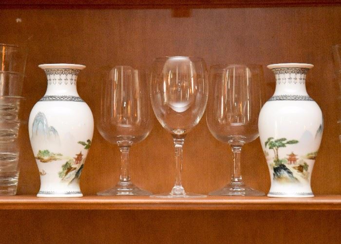 Stemware & Asian Painted Vases