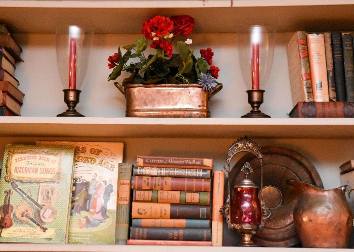 Books & Copper (Candlesticks, Pitcher, Planters, Bowl & More)