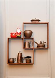 Antique / Vintage Copper, Wooden Wall Display Shelf