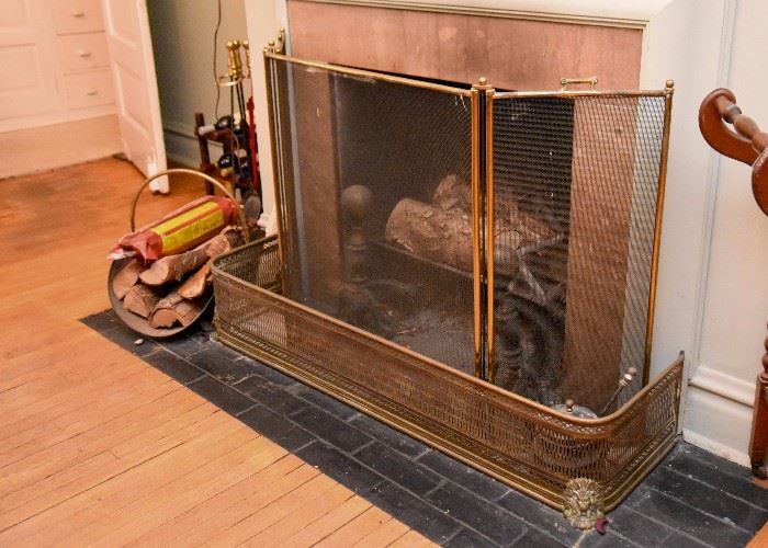 Fireplace Screen, Fender, Andirons, & Tools