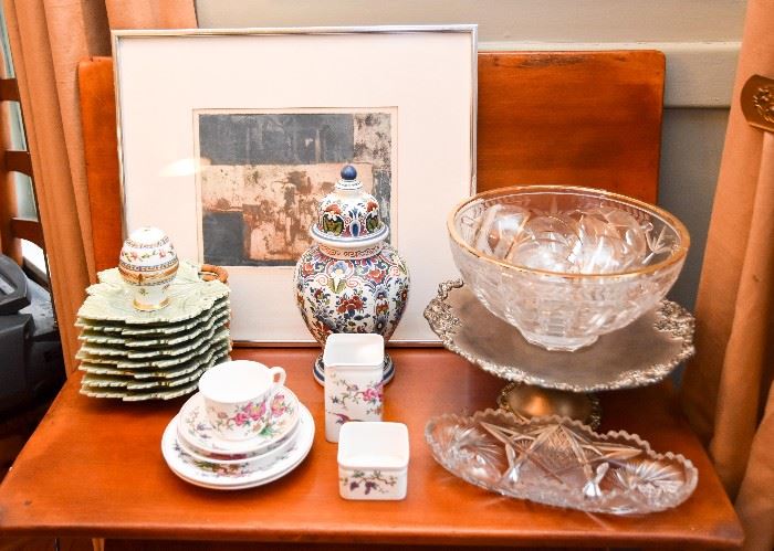 Dessert Plates, Crystal / Glass Serving Pieces, Ginger Jar, Silverplate Pedestal Cake / Dessert Plate
