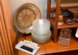Glass Soup Bowl & Plate Set, Vintage Aluminum Crumb Brush & Tray