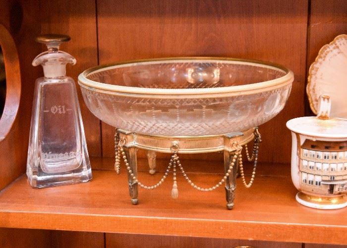 Antique Glass Centerpiece Bowl with Ornate Stand