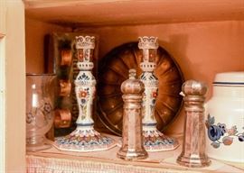 Japanese Imari Candlesticks, Salt & Pepper Shakers, Stoneware Tea Pot, Etc.