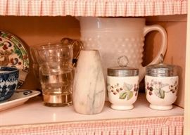Marble Vase, Egg Coddlers, Milk Glass Pitcher
