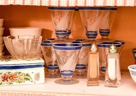 Ceramic Hand Painted Box, Small Bowls, Sailboat Glassware