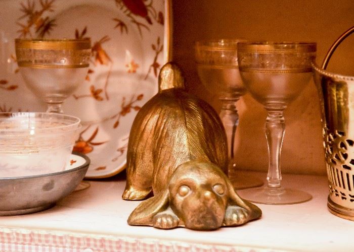 Brass Spaniel Dog Figure, Stemware