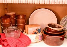 Stoneware Bakers, Vintage Etched Glass bowl, Etc.