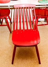 Set of Red Painted Spindle Chairs