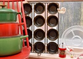 Muffin Baking Pan, Vintage Glass Divided Dish, Vintage Red Pepper Grinder