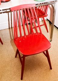 Set of Red Painted Spindle Chairs