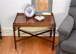 Vintage End Table, Decorative Plate, Japanese Imari Bowl