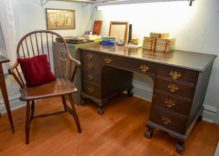 Vintage Desk, File Cabinet, Office Supplies