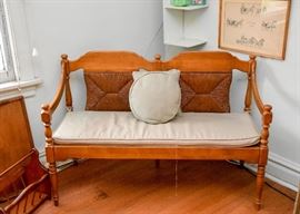 Vintage Wood & Rush Bench