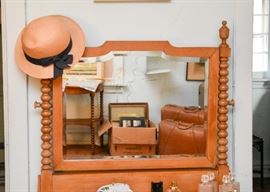 Antique Turned Wood Spool Spindle Vanity with Bench & Mirror