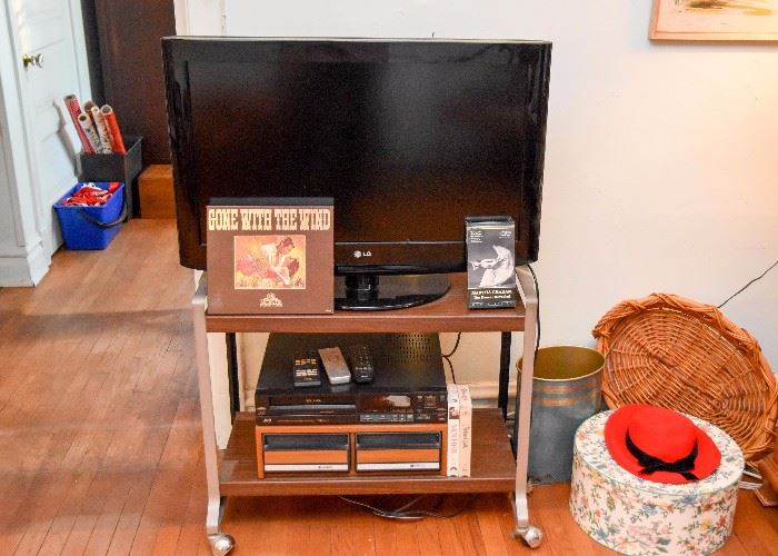 LG Flatscreen TV, Vintage Cart, VHS