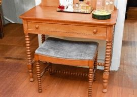 Antique Turned Wood Spool Spindle Vanity with Bench & Mirror