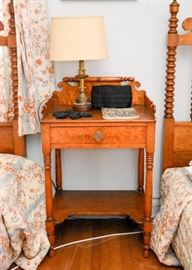 Antique Burlwood Bedside Table with Drawer
