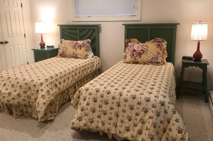 Twin Size Beds Tall Green Headboards