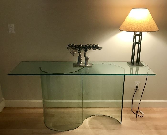 Beveled Glass Table with Curved Legs  1 of 3 matching pieces
