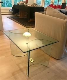 Beveled Glass End Table with Curved Legs