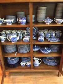 Liberty Blue Staffordshire China, over 200 pieces, teapot, salt and pepper shakers, cover serving pieces, rare butter dish, gravy boat and sugar and creamer sets.