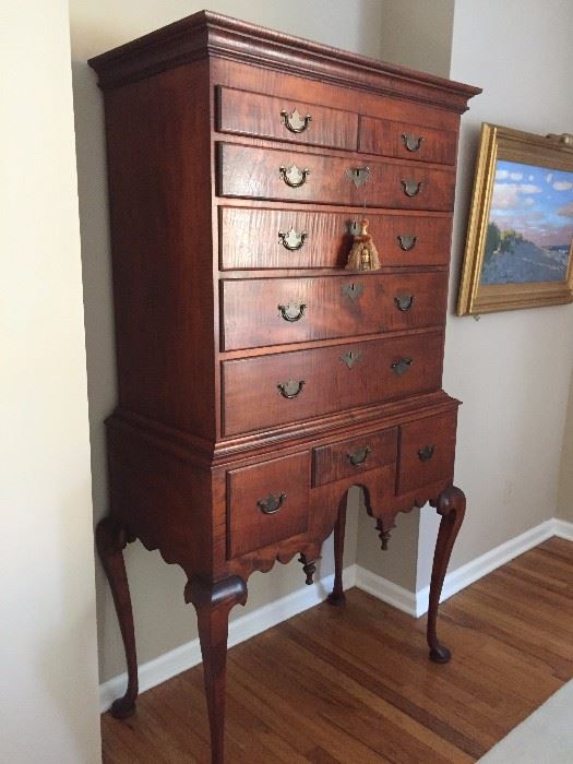 Queen Anne Highboy Flat top, 18th century reproduction made in Connecticut in pristine condition.
