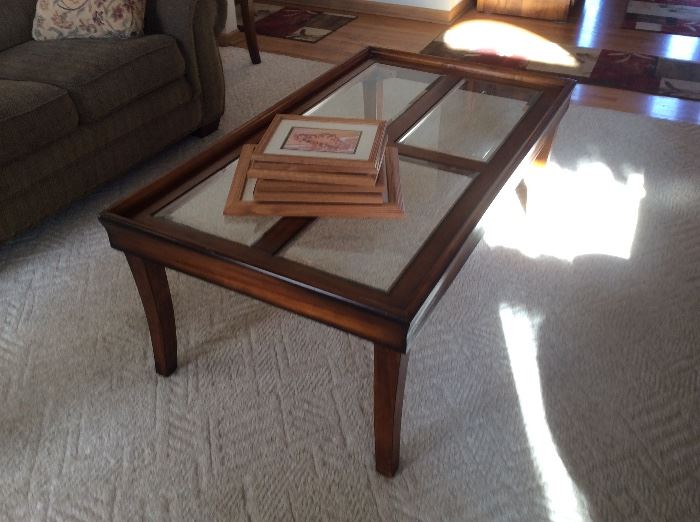 Glass top coffee table and matching end tables