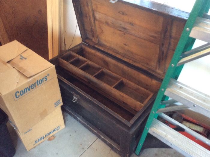 one of 4 antique trunks. This one is a tool box