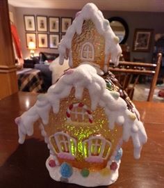 Lighted ginger bread house.  It lights up