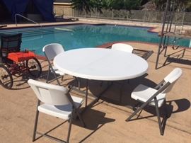 Plastic round and rectangled tables and chairs priced separately