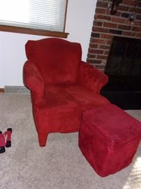 Matching set of two red chairs and an ottoman