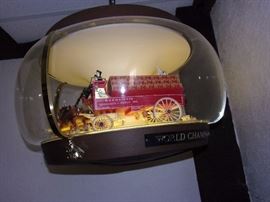 Vintage BUDWEISER Clydesdale Dog Parade Carousel Beer Hanging Light Motion Rotating Sign