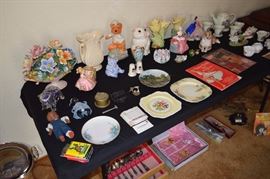 Plates, nic nacs, Copodimonte, vintage banks, flatware