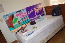 Single bed with headboard,  Barbie posters