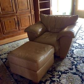 Leather side chair with ottoman 