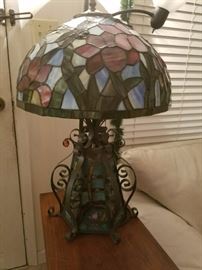Wrought iron and stained-glass lamp