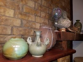 Frankoma and other pottery pieces. Note the chief!