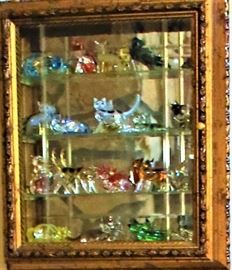 Bradford  "Cattitude"  collection of glass cats in a gold frame case