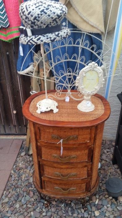 4 Drawer Cabinet, Cast Iron Hat Stand & Picture Frame, Vintage Hat, Photo/Card Fan Display