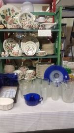 Red Wing Pottery Dinnerware Set "Orleans", Cobalt Glass, Wexford Glass Pitcher, Glasses, Bowl. Great for the Holidays!