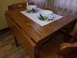 Small kitchen drop leaf table with two chairs