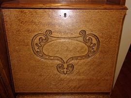 Beautiful secretary desk with unique mirro, ornate wood carved and glass doored bookcase