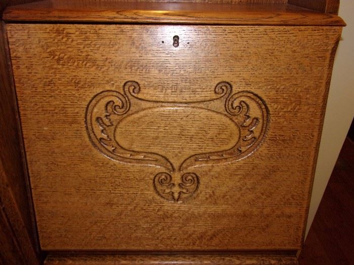 Beautiful secretary desk with unique mirro, ornate wood carved and glass doored bookcase