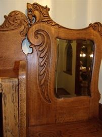 Beautiful secretary desk with unique mirro, ornate wood carved and glass doored bookcase