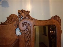 Beautiful secretary desk with unique mirro, ornate wood carved and glass doored bookcase