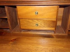 Oak roll top desk and cane seated chair